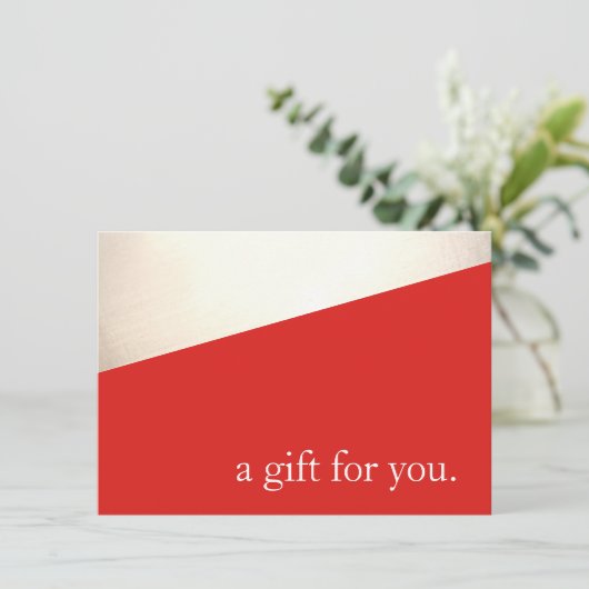 シンプル赤モダン金ゴールド休暇商品券 (スタンド正面)