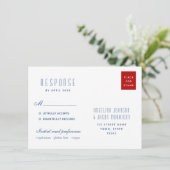 シンプル赤モダン青結婚差出人住所 (スタンド正面)