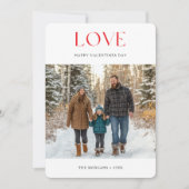 シンプル赤ラブバレンタイン家族の写真と子供 シーズンカード (正面)