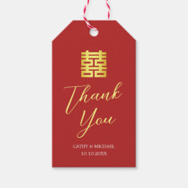 シンプル赤中国の金ゴールドモダン結婚の感謝 ギフトタグ