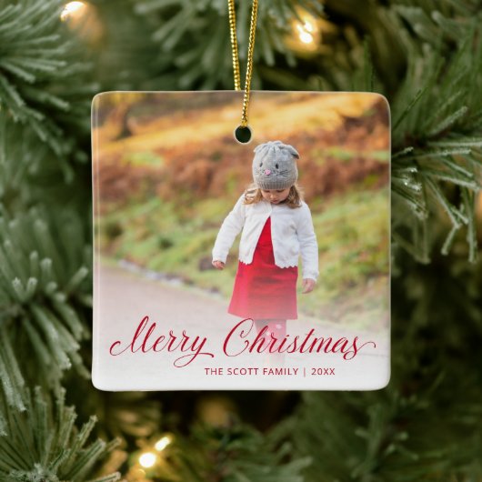シンプル赤台本エレガント写真メリークリスマス セラミックオーナメント (ツリー)
