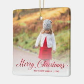 シンプル赤台本エレガント写真メリークリスマス セラミックオーナメント (左)