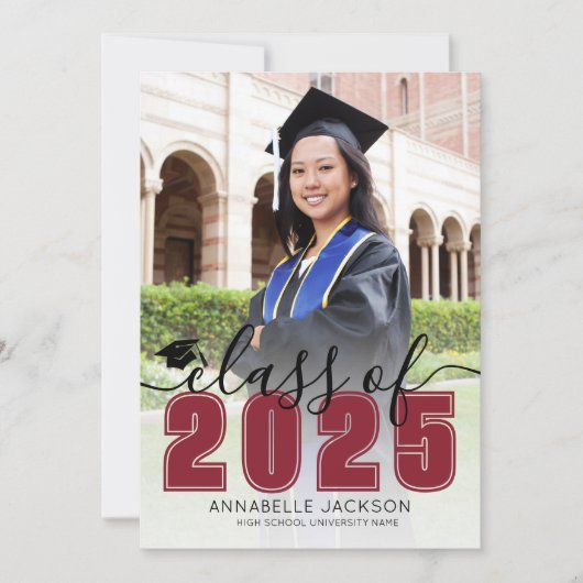 シンプル赤字大学院写真卒業 案内状 (正面)