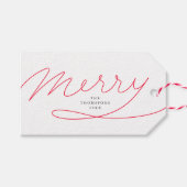 シンプル赤手文字スクリプトメリークリスマス ギフトタグ (正面(横))