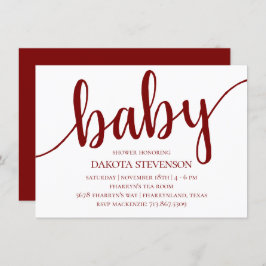 シンプル赤文字 |さくらんぼの華やかな赤ちゃんシャワー 招待状