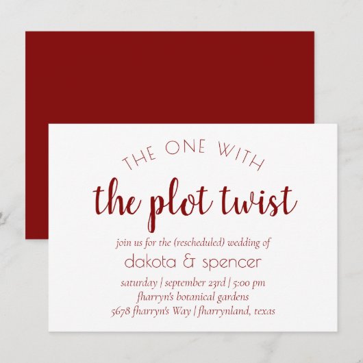 シンプル赤文字 | プロット結婚ツイストの人 招待状 (正面/裏面)