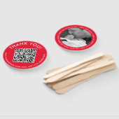 シンプル赤白デジタル連絡QRコード写真 ハンドファン (組立なし)