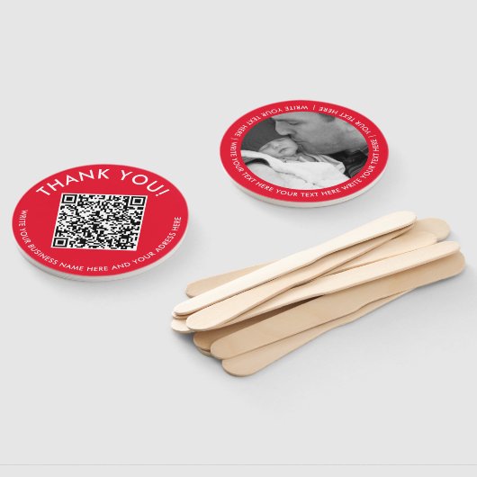 シンプル赤白デジタル連絡QRコード写真 ハンドファン (組立なし)