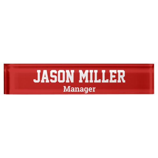 シンプル赤白レタリング デスクネームプレート (正面)