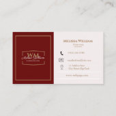 シンプル赤白色モノグラム 名刺 (裏面)