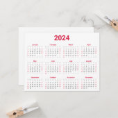 シンプル赤白2024年At Glanceカレンダー カード (正面/裏面インサイチュ)