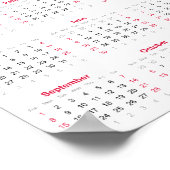 シンプル赤白2024年At Glanceカレンダー ポスター (角)