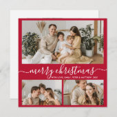 シンプル赤白3フォトコラージクリスマスホリデー シーズンカード (正面/裏面)