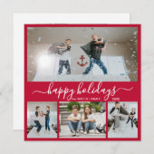シンプル赤白4フォトコラージュHappy シーズンカード (正面/裏面)