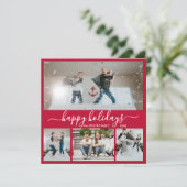 シンプル赤白4フォトコラージュHappy シーズンカード (スタンド正面)