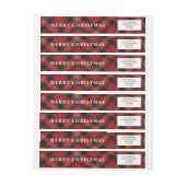 シンプル赤素朴バッファローのプレイドメリークリスマス ラップアラウンドラベル (シート)