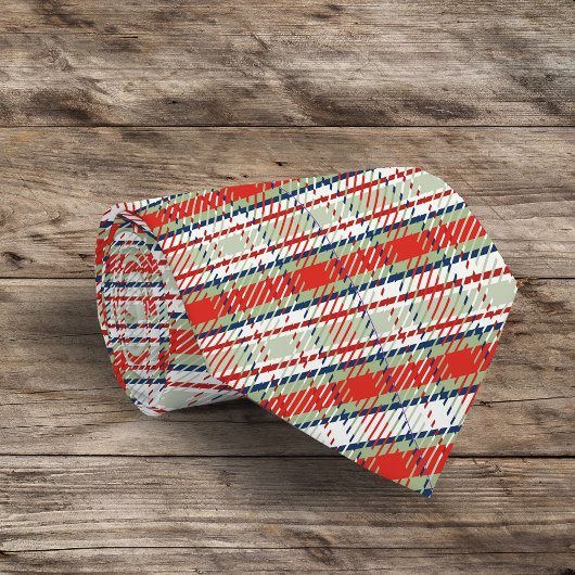 シンプル赤素朴緑ミニマルかわいいプレイド ネクタイ