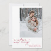 シンプル赤結婚したとメリー新婚の写真 シーズンカード (正面)