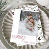 シンプル赤結婚したとメリー新婚の写真 シーズンカード
