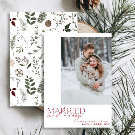 シンプル赤結婚したとメリー新婚の写真 シーズンカード