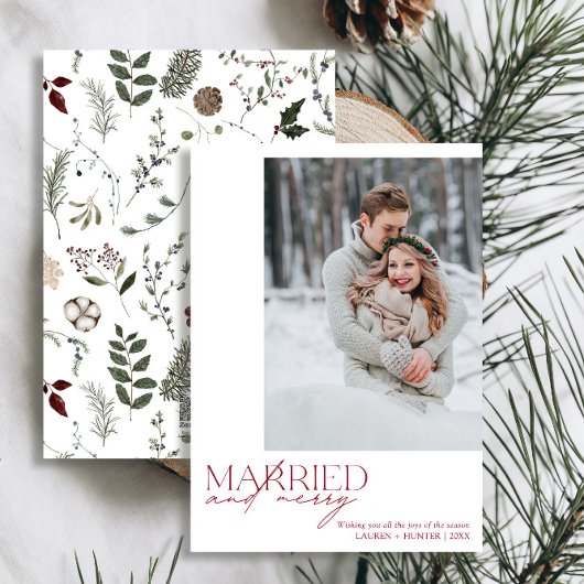 シンプル赤結婚したとメリー新婚の写真 シーズンカード