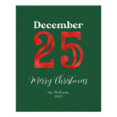 シンプル赤緑メリークリスマス家族の写真 ポスター (正面)