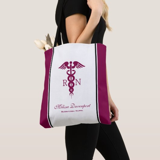 シンプル赤血球登録ナースRN記号 トートバッグ (クローズアップ)
