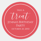 シンプル赤誕生日書道可愛いパーティーラベル ラウンドシール (正面)