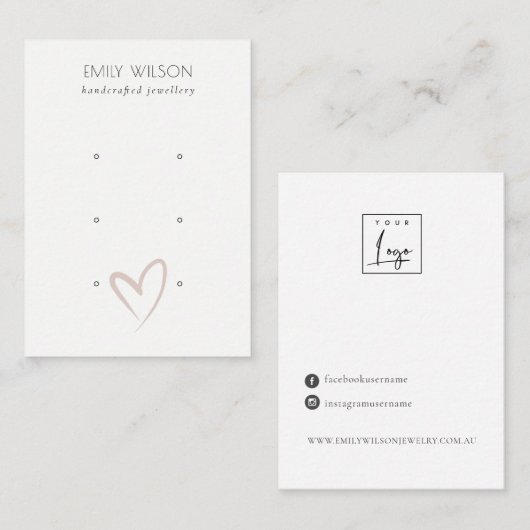 シンプル赤面エレガントハート3スタッドイヤリングディスプレイ 名刺 (正面/裏面)