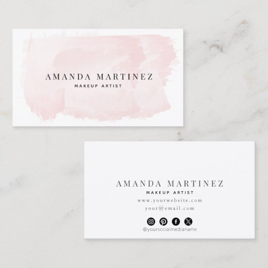 シンプル赤面エレガントピンクウォーター色ソーシャルメディア 名刺 (正面/裏面)