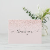 シンプル赤面エレガントピンクスクリプト写真 サンキューカード (スタンド正面)
