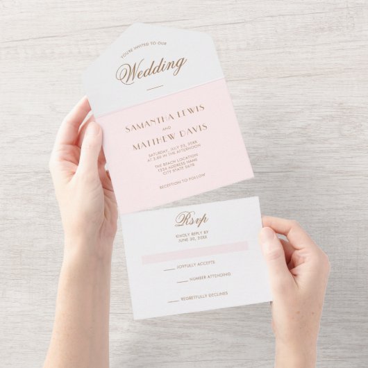 シンプル赤面エレガントピンクパリジャンテーマ結婚ズ オールインワン招待状 (貼ってはがせる)