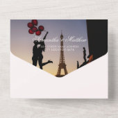 シンプル赤面エレガントピンクパリジャンテーマ結婚ズ オールインワン招待状 (裏面)