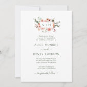 シンプル赤面エレガントピンクローゼズグリーンリー結婚ズ 招待状 (正面)