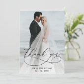 シンプル赤面エレガントフローラ写真結婚の サンキューカード (スタンド正面)