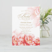 シンプル赤面エレガントフローラ金ゴールドブライダルシャワー 招待状 (スタンド正面)