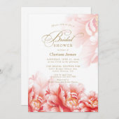 シンプル赤面エレガントフローラ金ゴールドブライダルシャワー 招待状 (正面/裏面)