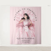 シンプル赤面ガーリーピンクバースデーパーティーArch Photo タペストリー (正面)