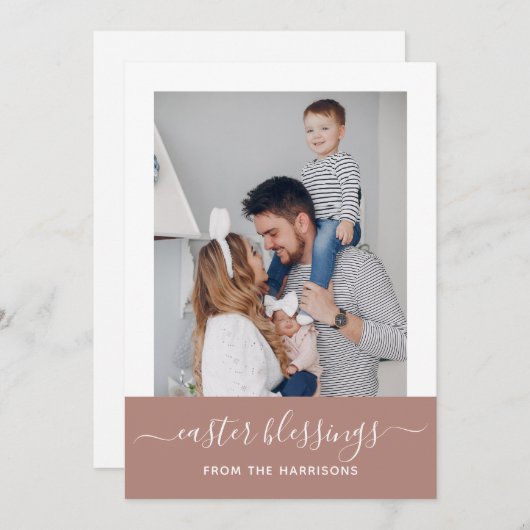 シンプル赤面スエレガントクリプト家族の写真イースター シーズンカード (正面/裏面)