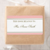 シンプル赤面ストライプピンク蔵書票 ラベル (インサイチュ)