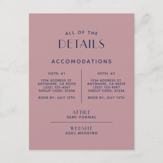 シンプル赤面ネービ結婚ーズ詳細囲い エンクロージャーカード (正面)