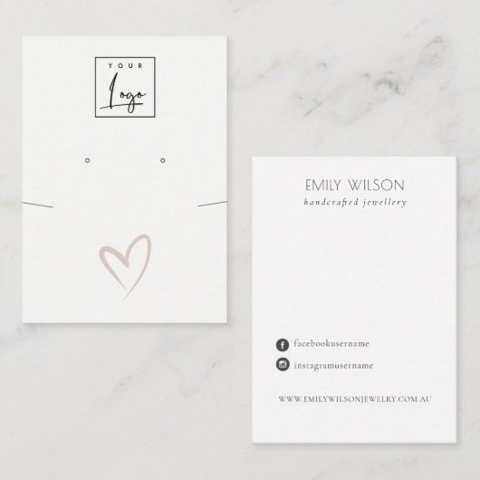 シンプル赤面ハートネックレスイヤリングロゴ表示 名刺 (正面/裏面)