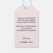 シンプル赤面パープルおめでとうオンザニューホーム ギフトタグ (裏面)