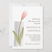 シンプル赤面ピンクフラワーモダンクリスチャン結婚ズ 招待状 (正面)