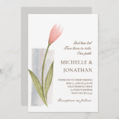 シンプル赤面ピンクフラワーモダンクリスチャン結婚ズ 招待状 (正面/裏面)