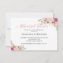 シンプル赤面ピンクフローラのリハ結婚ーサルディナー 招待状