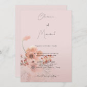 シンプル赤面ピンクフローラウォーター結婚カラー 招待状 (正面/裏面)