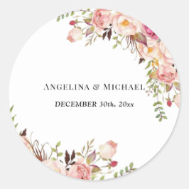 シンプル赤面ピンクフローラ結婚ズ ラウンドシール