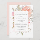 シンプル赤面ピンクフローラ結婚ズ 招待状 (正面/裏面)