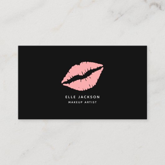 シンプル赤面ピンクブラックリップメイクアップアーティスト 名刺 (正面)